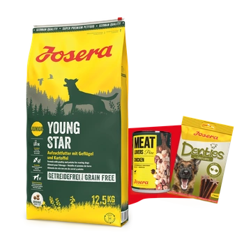 JOSERA YoungStar - Bez obilnín 12,5 kg + Denties 180 g & Meatlovers 400 g ZADARMO!!