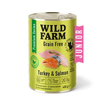 WILD FARM Prémiové krmivo pre mačiatka s morčacím mäsom a lososom bez obilnín 400 g - bezobilné krmivo pre mačiatka