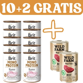 BRIT MONO PROTEIN RABBIT 10x400g + Wild Farm Pate Beef 2x400g