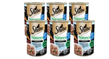 SHEBA konzerva 6x400 g Nature's Collection - vlhké kompletné krmivo pre dospelé mačky, s bielou rybou a pečeňou s mrkvovou prílohou, v terine