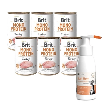 BRIT Mono Protein Turkey 6x400g & Prípravok na starostlivosť o uši pre psov 75 ml