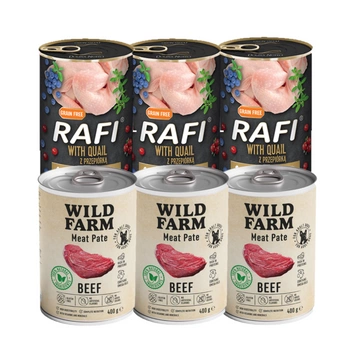 DOLINA NOTECI Rafi s křepelkou 3x400g + Wild Farm Pate Beef 3x400g