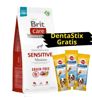 BRIT CARE Grain-free Sensitive Venison 12kg + 3x DentaStix ZADARMO