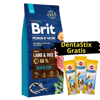 BRIT Premium By Nature Sensitive Lamb 15kg + 3x DentaStix ZADARMO!