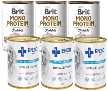 BRIT MONO PROTEIN RABBIT 3x400g & ENZO VET Hypoalergénne hypoalergénne krmivo s králikom pre psov 3x400g