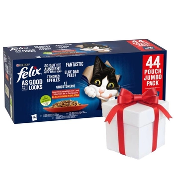 Felix Fantastic MIX príchute v želé: 44x85g + Prekvapenie pre mačku ZADARMO!