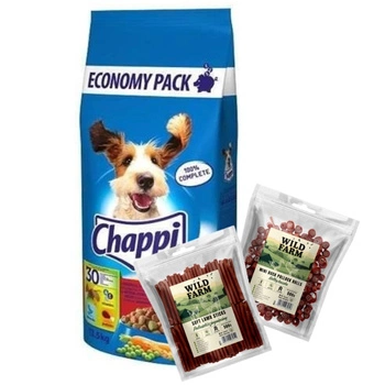 Chappi Beef & Poultry 13,5 kg + WILD FARM 2x500g psie maškrty, ZMES PRÍCHUTÍ