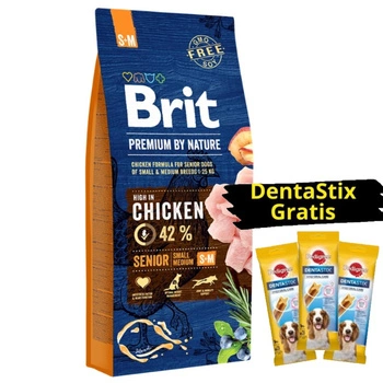 BRIT Premium By Nature Senior S+M 15kg + 3x DentaStix ZADARMO!