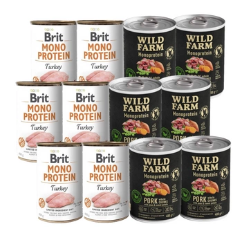 BRIT Mono Protein Turkey 3x400g + Wild Farm Monoprotein Pork 3x400g