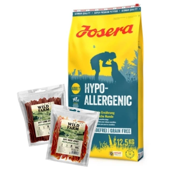 JOSERA Hypoallergenic 12,5kg & WILD FARM 2x500g maškrty pre psov