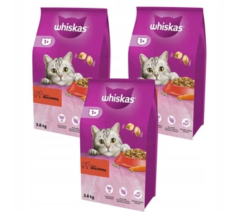 WHISKAS Adult 11,4 kg (3 x 3,8 kg) - kompletné suché krmivo pre dospelé mačky s lahodným hovädzím mäsom