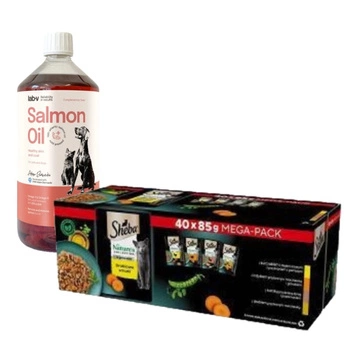 Sheba Nature's Collection Poultry Jelly Flavours - vlhké krmivo pre mačky 40x85g & LAB V Lososový olej pre psov a mačky 1000ml