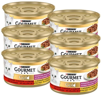Purina Gourmet Gold s hovädzím a kuracím mäsom v omáčke 6x85g