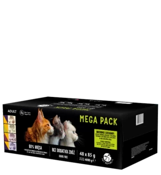 Mokré krmivo PetRepublic pre mačky, kúsky v jemnej omáčke, MIX mäsových príchutí, 48x85g
