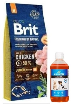 BRIT Premium By Nature Junior M 15kg + LAB V Lososový olej pre psy a mačky 500ml