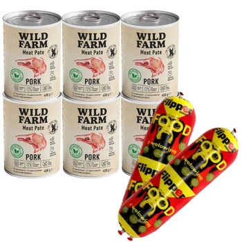 Wild Farm Pate Pork 6x400g bezlepkové krmivo pre psov & DOLINA NOTECI FLIPPER Klasické s hovädzím mäsom pre psov 2x900g