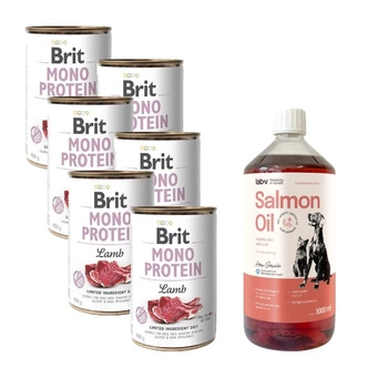 Brit mono protein lamb 6x400g & LAB V Lososový olej pre psy a mačky 1000ml