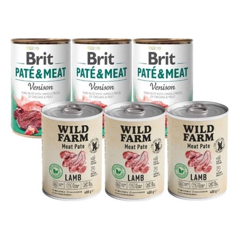 BRIT PATE & MEAT VENISON 3x400g & WILD FARM Pate Lamb 3x400g bezlepkové krmivo pre psov