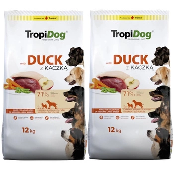 TROPIDOG Premium adult stredné a veľké plemená s kačacinou a ryžou 2x12kg