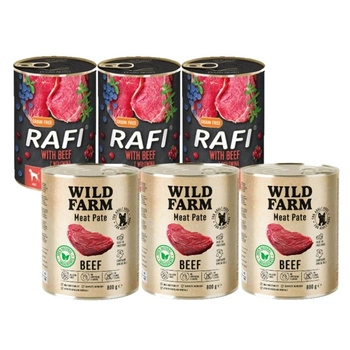DOLINA NOTECI Rafi s hovězím masem 3x400g & WILD FARM Hovädzia paštéta 3x800g bezlepkové krmivo pre psov