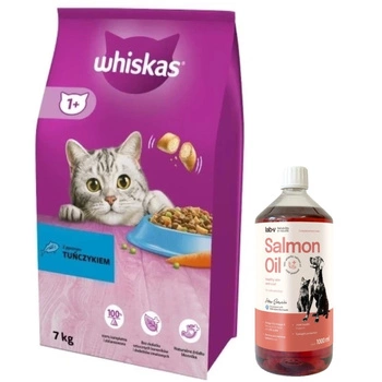 WHISKAS Adult 7 kg - suché krmivo pre dospelé mačky s lahodným tuniakom & LAB V Lososový olej pre psov a mačky 1000ml