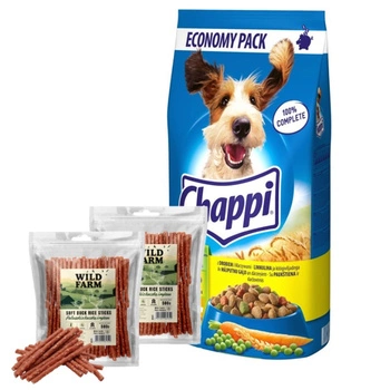 Chappi Poultry 9 kg & WILD FARM tyčinky s kačicou a ryžou 2x500g psia maškrta