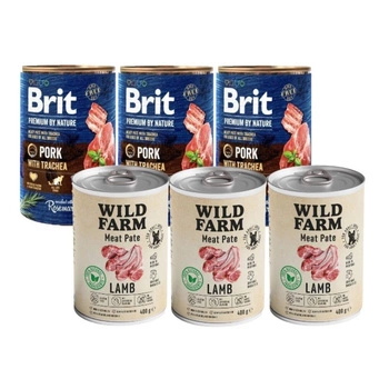 Brit Premium by Nature Bravčové mäso s prieduškami 3x400g & WILD FARM Pate Lamb 3x400g bezlepkové krmivo pre psov
