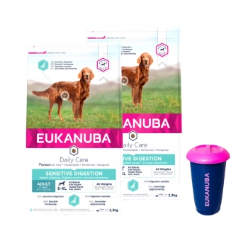 Eukanuba Daily Care Sensitive Digestion 2x2,3 kg + 4,5 kg nádoba na potraviny ZADARMO