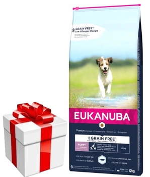 EUKANUBA Puppy&Junior Small/Medium Grain Free 12kg + Prekvapenie pre psa zadarmo!