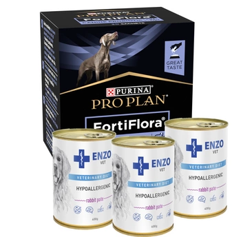 PURINA VD CANINE FORTIFLORA PLV 30 x 1 g + 3xENZO VET Hypoalergénna diéta s králikom pre psy 400g