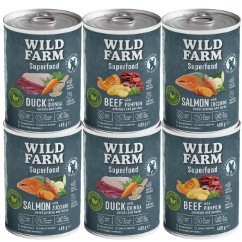 WILD FARM Superfood Mix Flavours 6x400g Krmivo pre psov bez obilnín