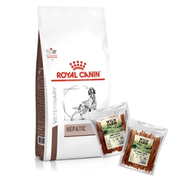 Royal Canin VD Canine Hepatic 12 kg & WILD FARM 2x500g maškrty pre psov