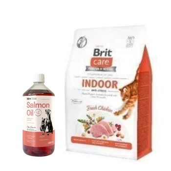 BRIT Care Cat  Grain-Free Indoor Anti-Stress 7kg & LAB V Lososový olej pre psov a mačky 1000ml