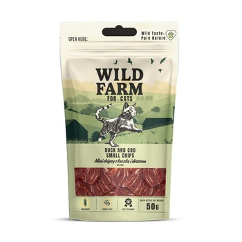 WILD FARM Kačacie a tresčie chipsy 50 g mačacie pamlsky