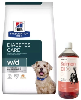 Hill’s Prescription Diet Canine w/d 10 kg & LAB V Lososový olej pre psov a mačky 1000ml