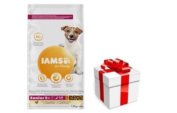 IAMS-Dry krmivo Vitality pre staršie malé a stredné psy, s čerstvým kuracím mäsom 12kg + prekvapenie pre vášho psa GRATIS