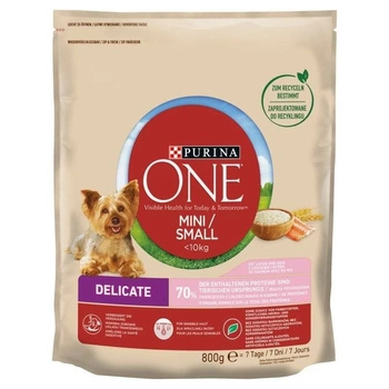PURINA ONE Mini Delicate Salmon, ryža - suché krmivo pre psov - 800 g