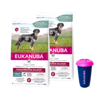 Eukanuba Daily Care Adult Mono-Protein Salmon 2x2,3kg + 4,5 kg nádoba na potraviny ZADARMO