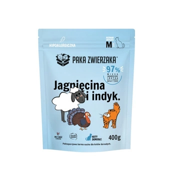 Paka Zwierzaka - Suché krmivo pre mačky Jahňacie a morčacie ''M'' 400g