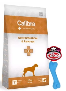 Calibra Veterinary Diets Dog Gastro and Pancreas 12kg + Pet Nova Dog Life Style Bone 12cm - hračka, hryzátko pre psa, v tvare kosti