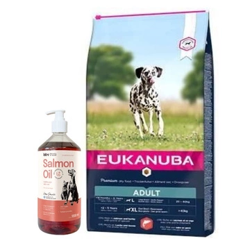 Eukanuba Adult Large Salmon&Barley 12kg & Lab-v Lososový olej 100% pre psy a mačky 1000 ml