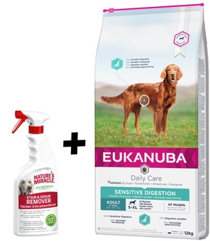 EUKANUBA Daily Care Adult Sensitive Digestion 12kg + Nature's Miracle Stain & Odour REMOVER DOG 473 ml ZADARMO!