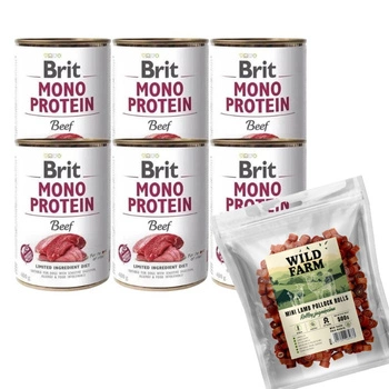 Brit mono protein beef 6x400g  & WILD FARM jahňacie rolky 500g pre psa