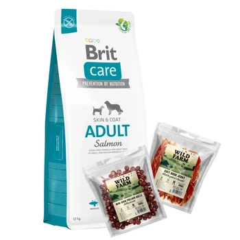 BRIT CARE Grain-free Adult Salmon 12kg & WILD FARM Mix príchutí 2x500g