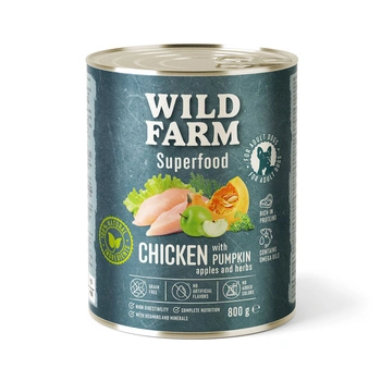 WILD FARM Superfood Chicken (kuracie mäso s tekvicou, jablkom a bylinkami) 800g krmivo pre psov bez obilnín