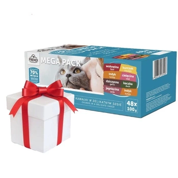 Frendi sáčky pre mačky s mäsovou príchuťou v omáčke 48x100g + Prekvapenie pre mačku ZADARMO!