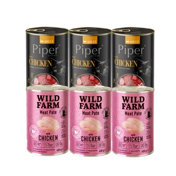 DOLINA NOTECI Piper pre mačky s kuracím mäsom 3x400g + WILD FARM Pate Chicken 3x400g