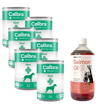 Calibra Veterinary Diets Dog Renal 6x400g & LAB V Lososový olej pre psy a mačky 1000ml