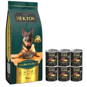 HEKTOR BALANCED Dospelý 15 kg a monoproteín z diviaka Wild Farm 6x400g hypoalergénne krmivo pre psov