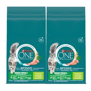 Purina One Indoor Formula krmivo pre dospelé mačky s morčacím mäsom a pšenicou 2x9,75 kg